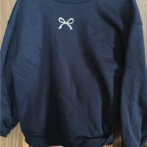 Navy Sweatshirt with Bow Detail